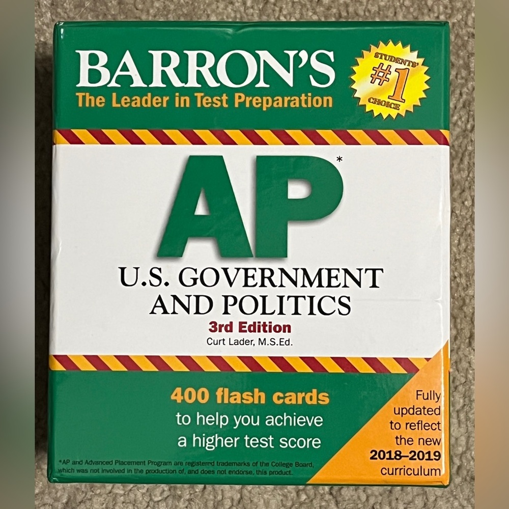 Barron's AP US Government and Politics Flash Cards 400 count 3rd Edition
